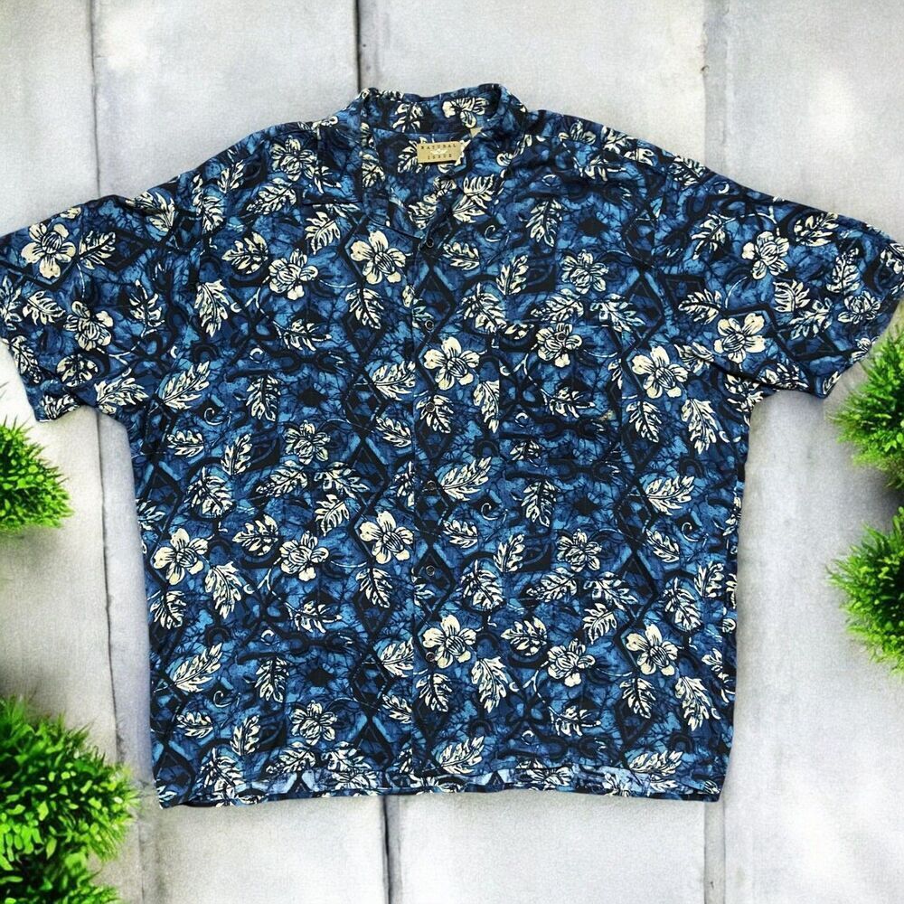 Natural Issue Vintage 90s Hawaiian Navy White Button Front Shirt Men's Size XL